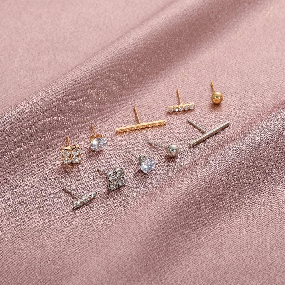 Fashionable Diamond Geometric Stud Earrings Set Niche Design Personality Internet Celebrity Trendy Earrings Five-piece Set Female