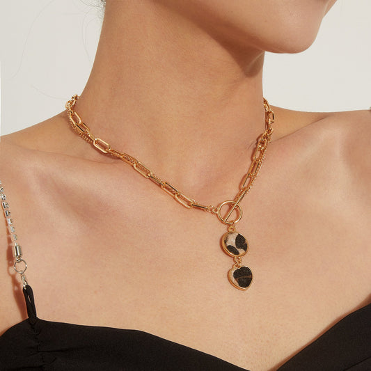 Jewelry Fashion Temperament Leopard Pattern Love Circle Women's Necklace Personality Trend Bamboo Metal Chain
