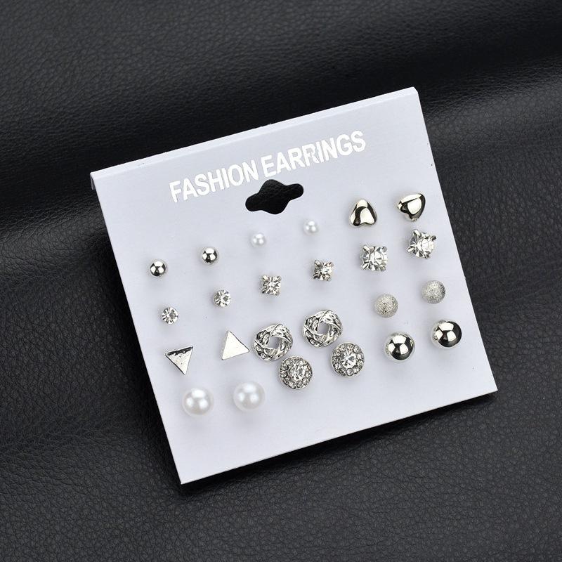 Fashion Jewelry Set Earrings 12 Pairs Square Imitation Zircon Stud Earrings Peach Heart Diamond Earrings