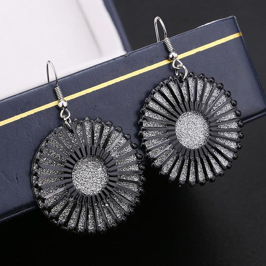 Fashion night trend OL double-layer swing earrings Ferris wheel disc frosted ear jewelry large circle earrings