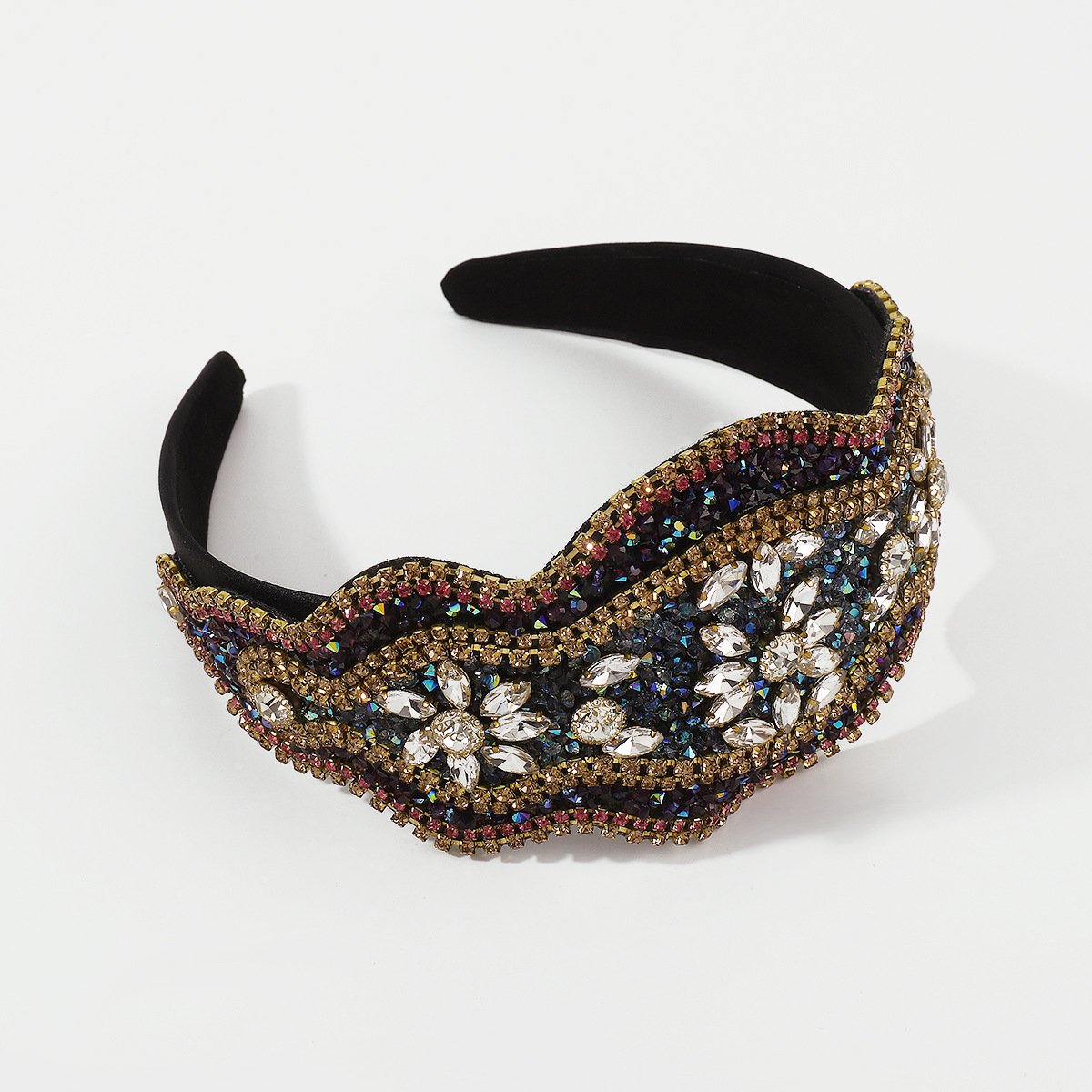 F4648 trendy color diamond light luxury headband tiktok baroque national exaggerated heavy industry headband