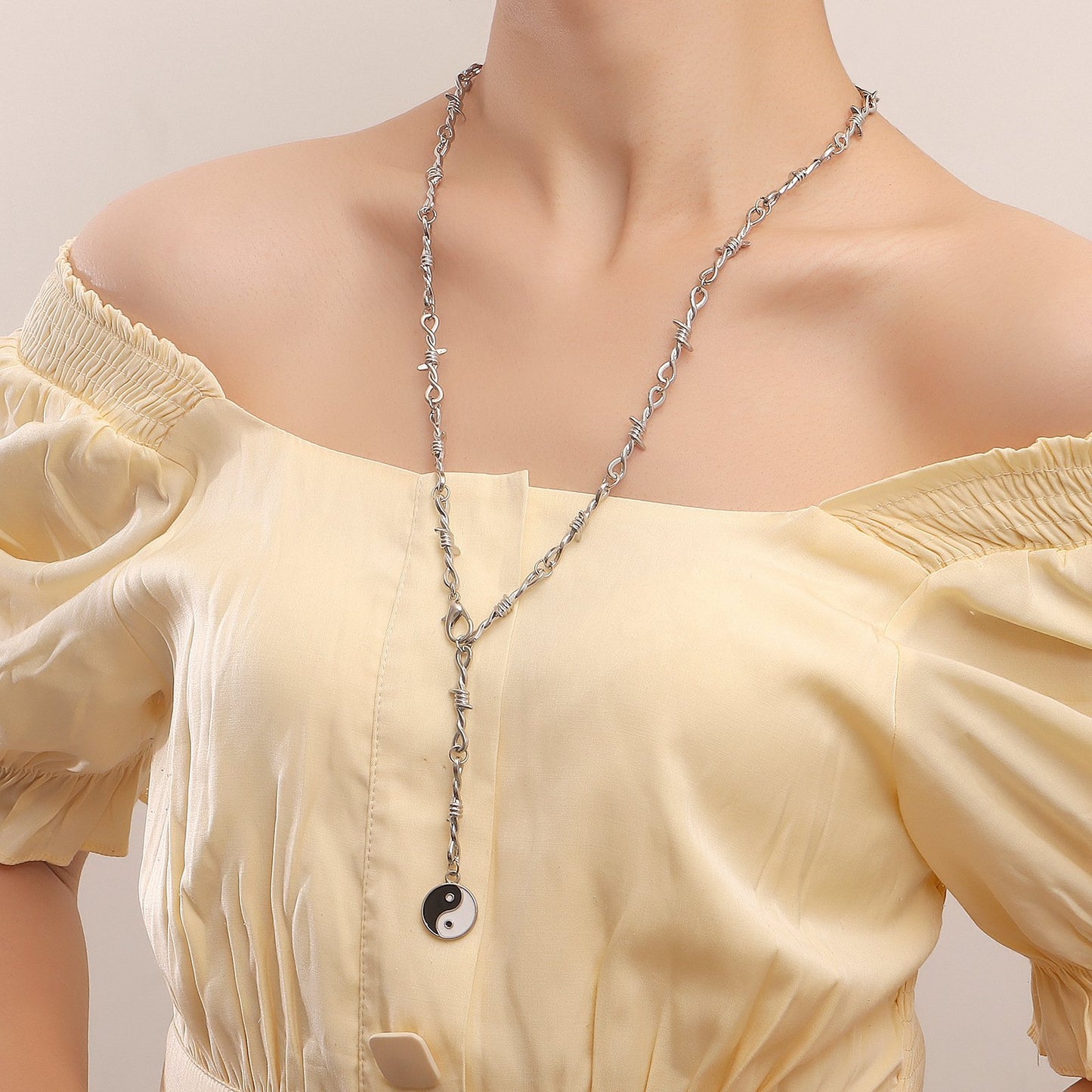 Jewelry trendy brand long hip-hop prickly thorn chain yin-yang gossip necklace female ins niche design