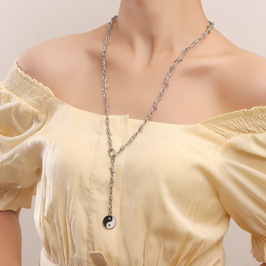 Jewelry trendy brand long hip-hop prickly thorn chain yin-yang gossip necklace female ins niche design