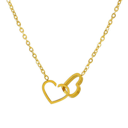 Double ring love interlocking necklace women's fashion light luxury metal geometric heart-shaped pendant sweater chain ins trendy clavicle chain