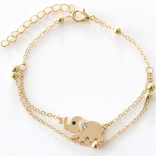 Auspicious Little Elephant Double Ladies Anklet Titanium Steel Plated Furnace Rose Gold Elephant Diamond Anklet