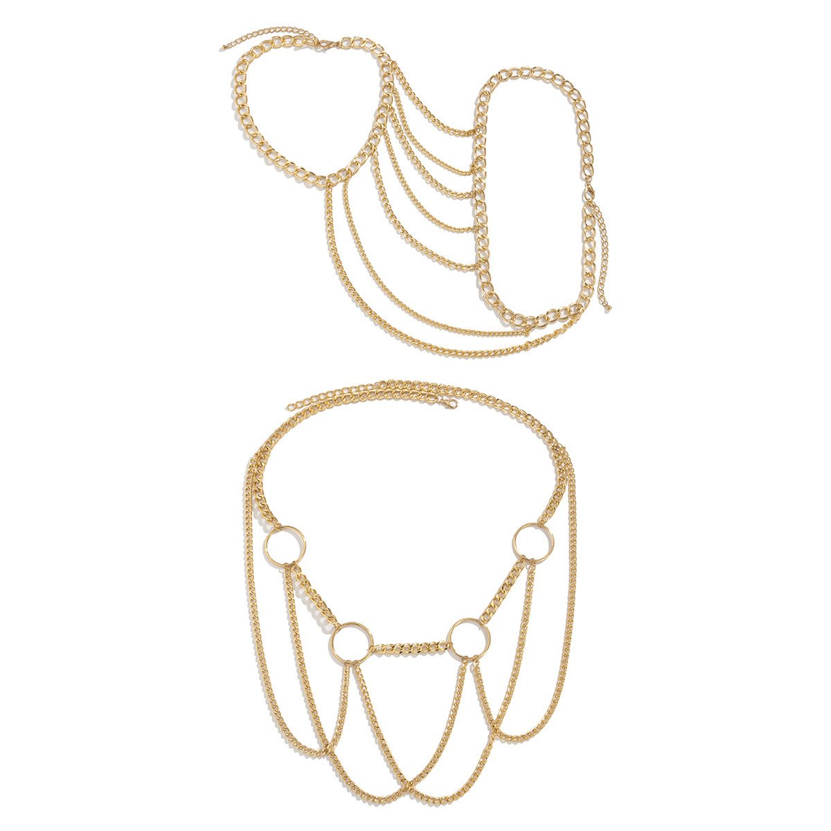 Jewelry creative metal ring tassel chain body chain beach sexy geometric clothing chain female