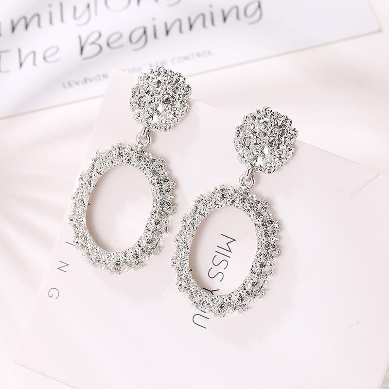 Personalized Geometric Frosted Stud Earrings Exaggerated Circle Embossed Ladies Earrings