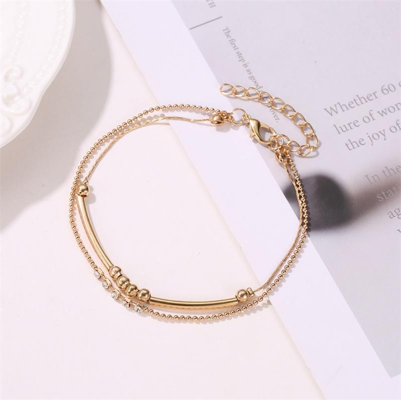 Foot Jewelry Creative Retro Double Layer Round Bead Diamond Fashion Ladies Anklet Summer Jewelry