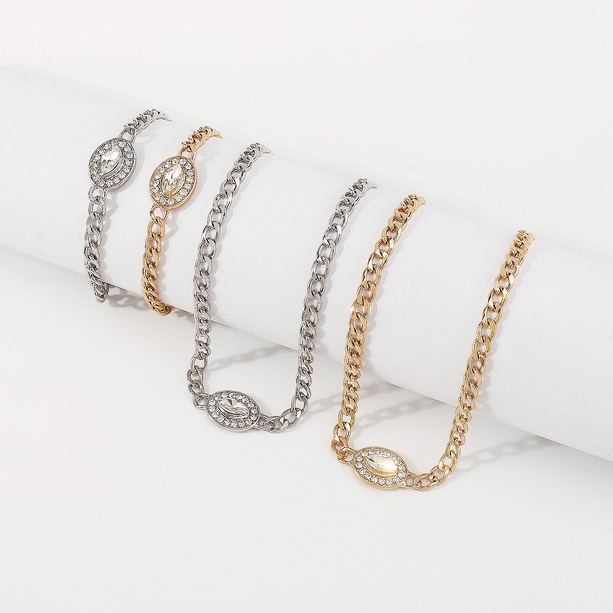 N149 Ornament Trendy Personality Simple Oval Diamond Necklace Bracelet Cold Niche Set