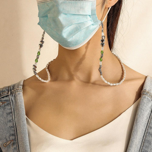 Simple personality ins love pearl necklace oval mask chain glasses chain female niche design sense