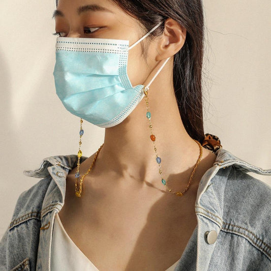 Dongdaemun Color Crystal Beaded Mask Chain Temperament Retro Lanyard Glasses Chain Fashion Jewelry