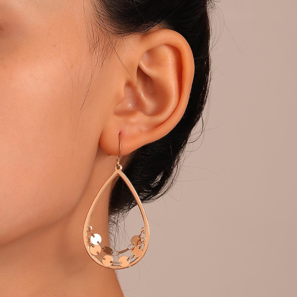Ins hollow water drop earrings female Bohemian ethnic creative chain tassel earrings temperament earrings