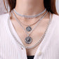 Jewelry multi-layer retro round card lace tag necklace female hip-hop thick chain necklace two-piece set