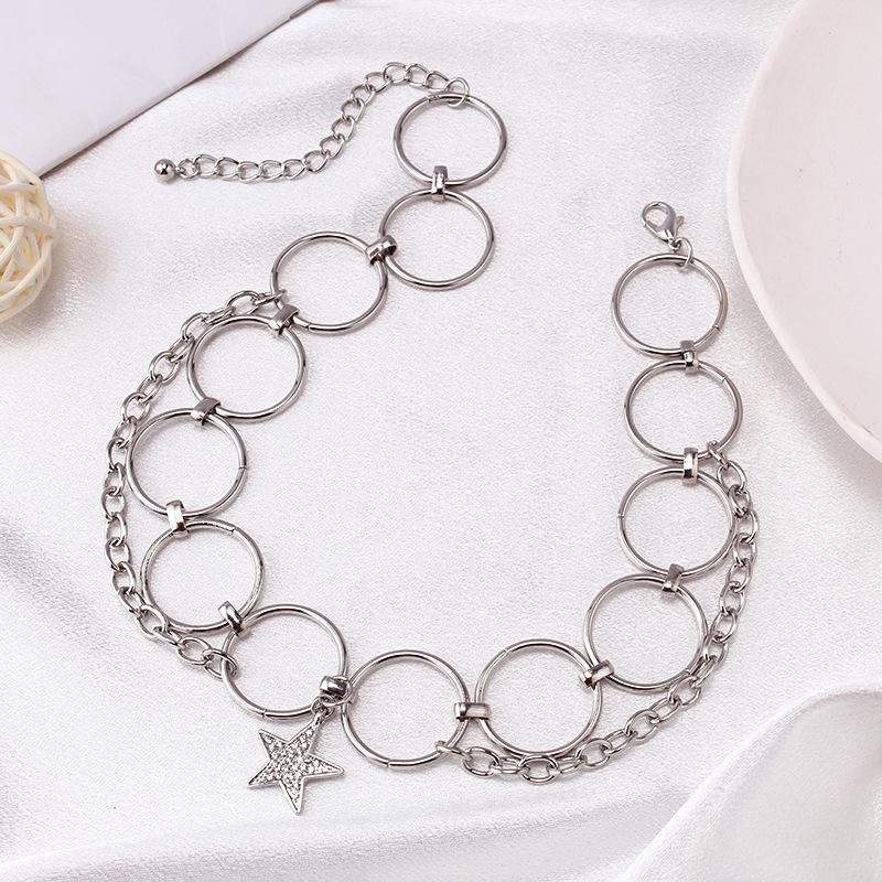 Jewelry Personality Creative Hollow Ring Chain Necklace Female Simple Diamond Pentagram Pendant Necklace