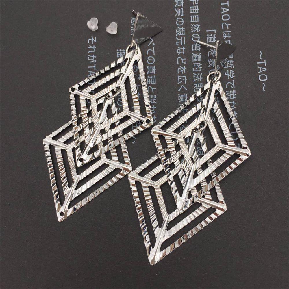 Geometric Hollow Earrings Women's Multi-level Rhombus Versatile Ripple Earrings Girls' Heart Jewelry
