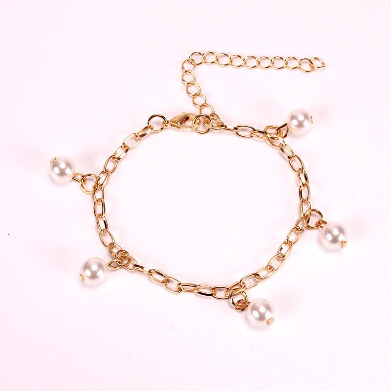 Ornaments Simple Retro Baroque Imitation Pearl Anklet Versatile Bohemian Grid Foot Jewelry Women