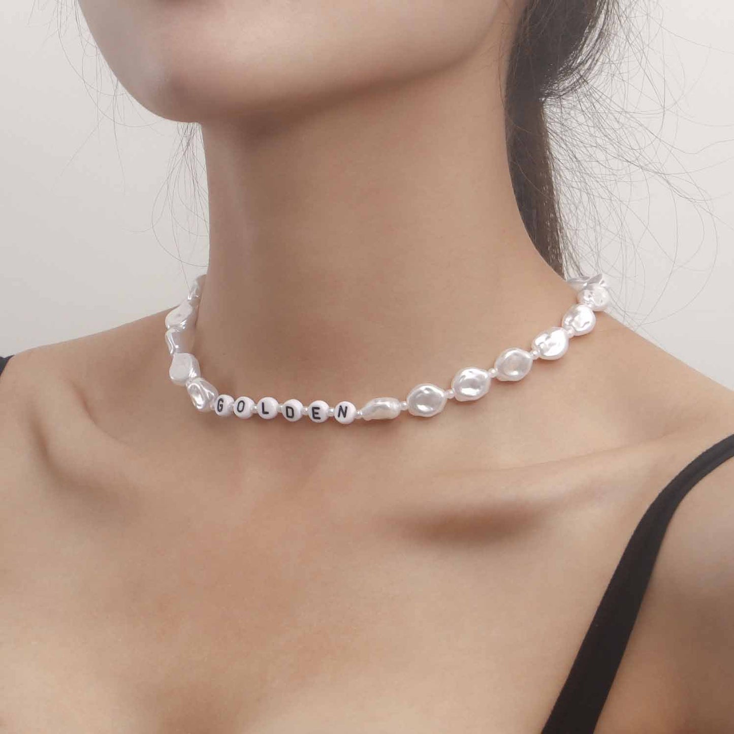 Jewelry GOLDEN letter irregular flat acrylic pearl necklace summer ins necklace y2k