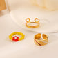 Light luxury niche fashion simple personality stainless steel handmade beads Shaohua wheat ears open ring set for women