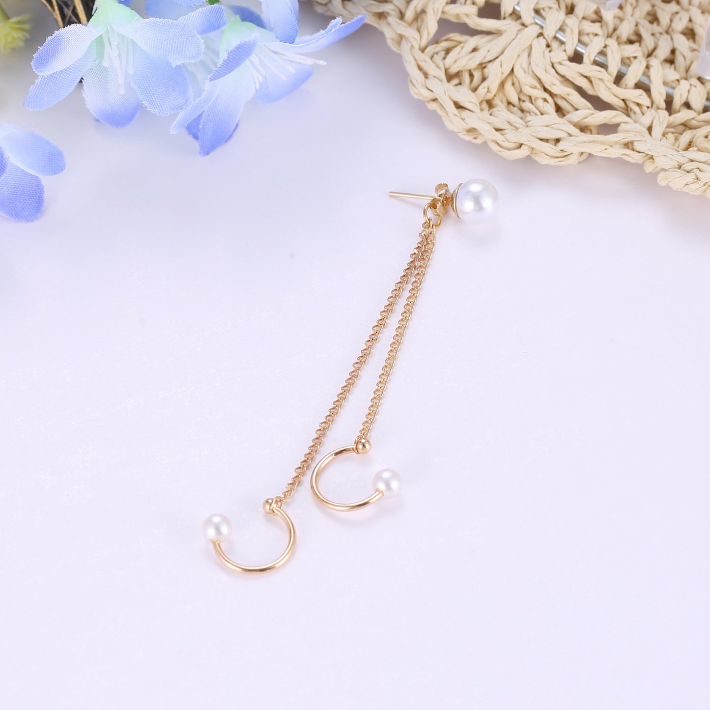 Personality fashion celebrity pearl ear bone clip ear buckle ear clip tassel chain single ear stud earrings female