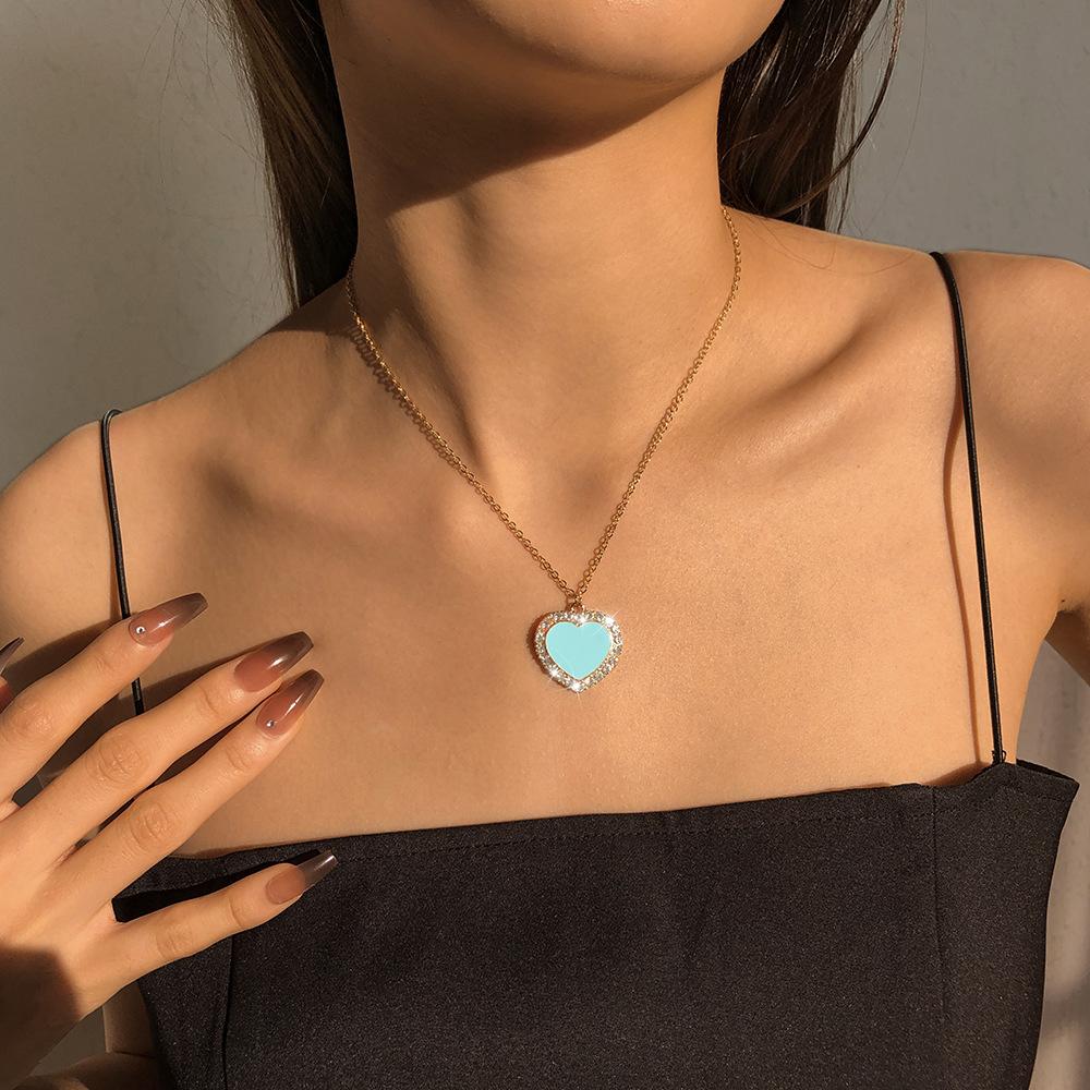N9483 Metal Necklace Simple Light Luxury Temperament Love Clavicle Necklace Full of Diamonds Niche Internet Celebrity Necklace