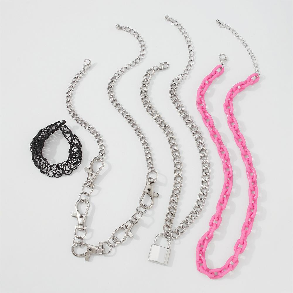 N9677 Trendy Cool Personality Exaggerated Necklace Fashion Lace Lobster Buckle Necklace Resin Geometric Multilayer Necklace