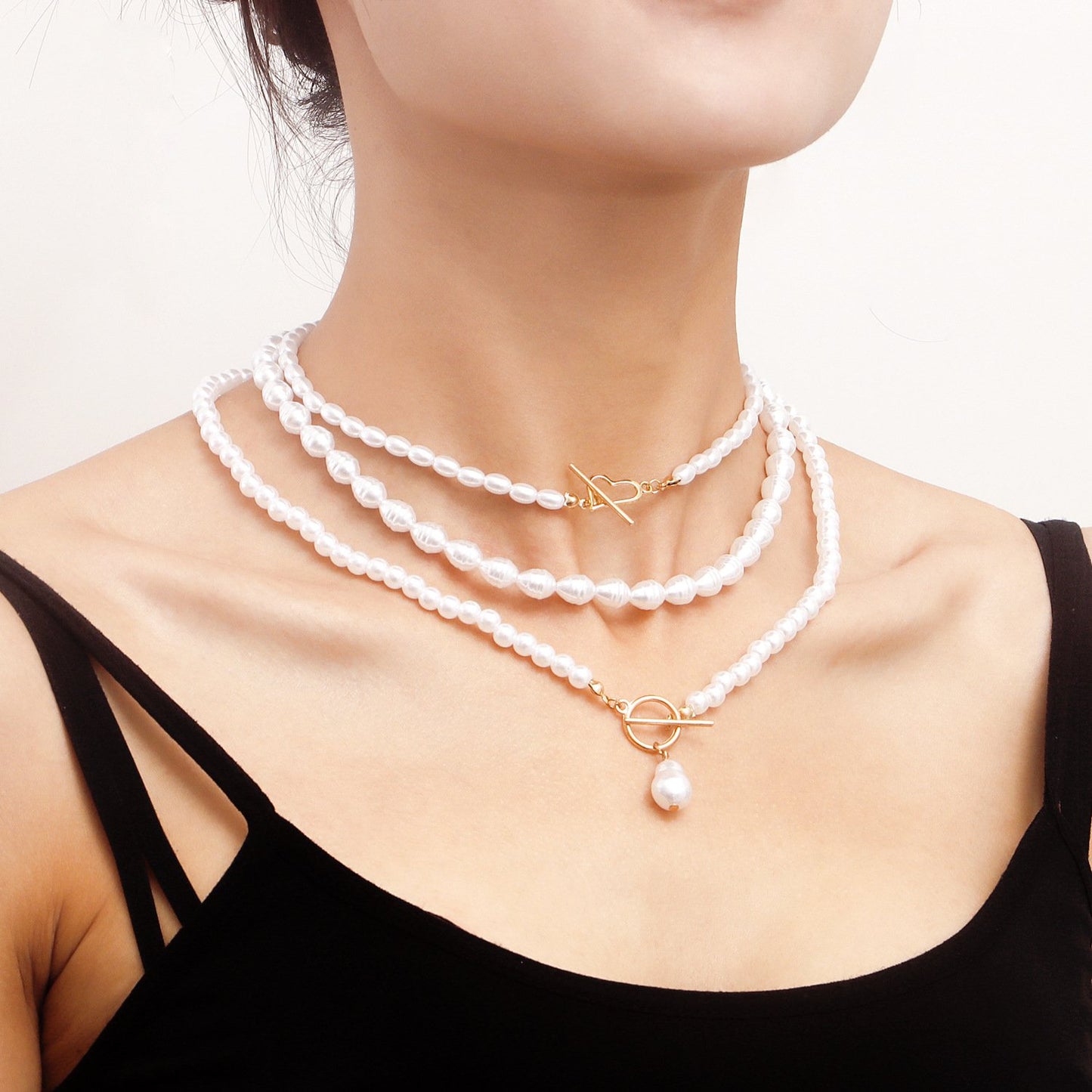 Jewelry Retro Imitation Pearl Stacked Woven Baroque Necklace Niche Beaded Chain Versatile Necklace