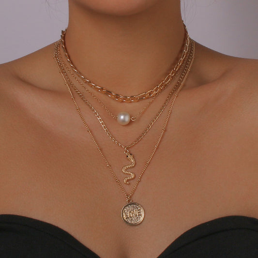 N1128 Multilayer Punk Necklace Alphabet Snake Shaped Exaggerated Geometric Necklace Niche Stacked Necklace Women