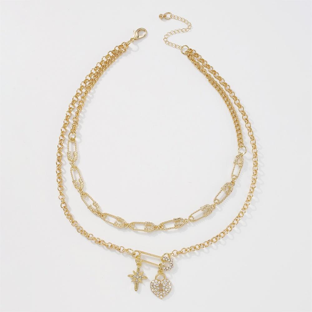 N8838 Jewelry paper clip love full of diamond temperament necklace female creative double-layer trendy necklace
