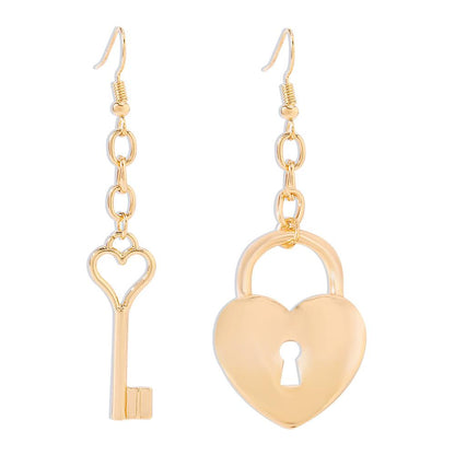E1246 Personality Asymmetrical Long Earrings Niche Design Love Lock Earrings Elegant Temperament Earrings
