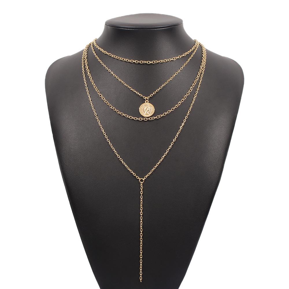 N9687 creative multi-layer necklace niche design simple necklace portrait pendant retro necklace female