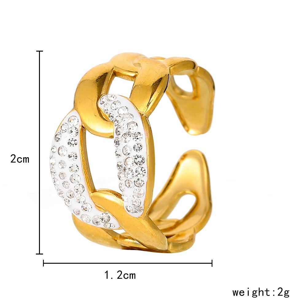 Niche design titanium steel ring micro-studded with diamonds braided open ring vacuum-plated 18K gold jewelry