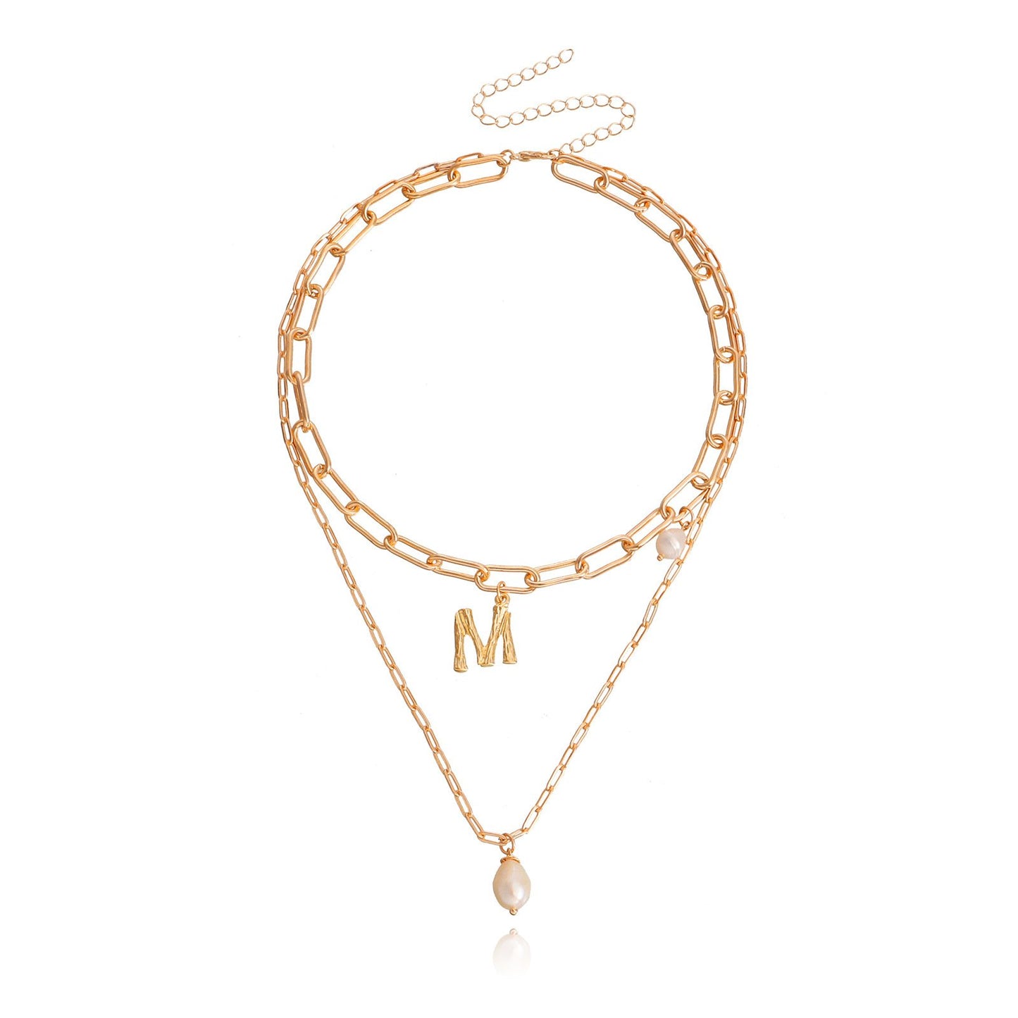 Jewelry punk double imitation pearl letter M pendant necklace female clavicle chain ins necklace