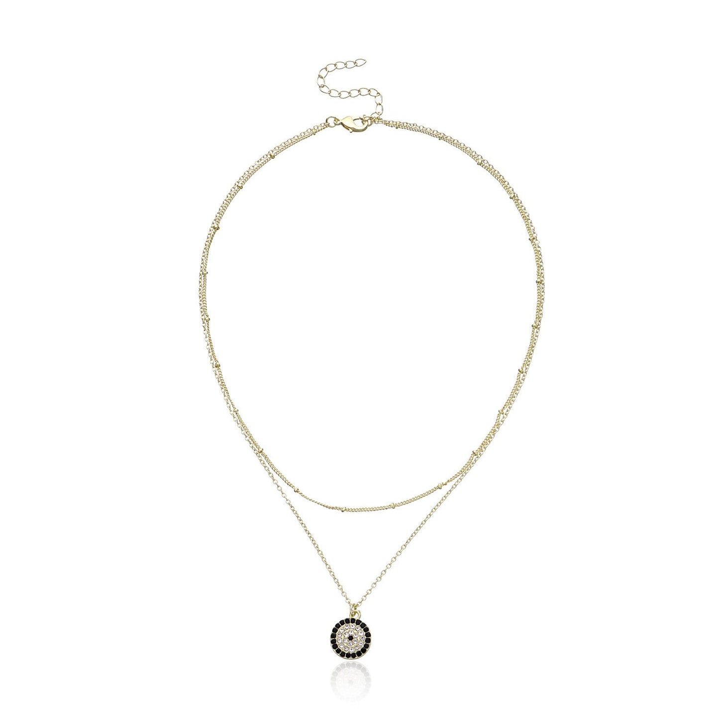 Jewelry 14K Full Diamond Round Geometric Pendant Necklace Women's Fashion Simple Devil's Eye Necklace