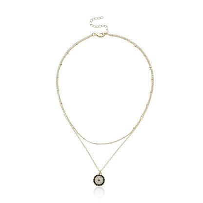Jewelry 14K Full Diamond Round Geometric Pendant Necklace Women's Fashion Simple Devil's Eye Necklace