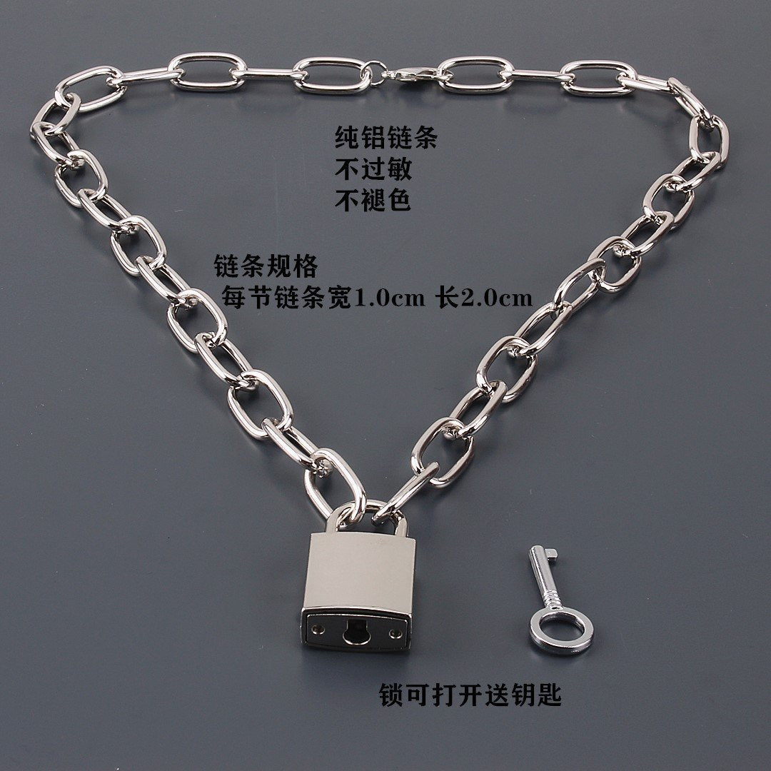 Jewelry Hip Hop Thick Chain Lock Necklace Couple Simple Key Lock Long Necklace