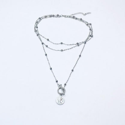 Niche Design Fashion Versatile Multi-Layer Coin Portrait Round Women's Collar Personality Necklace Clavicle Chain