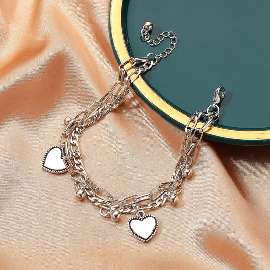 Retro double-layer love bracelet couple ins cold hip-hop personality ball chain bracelet