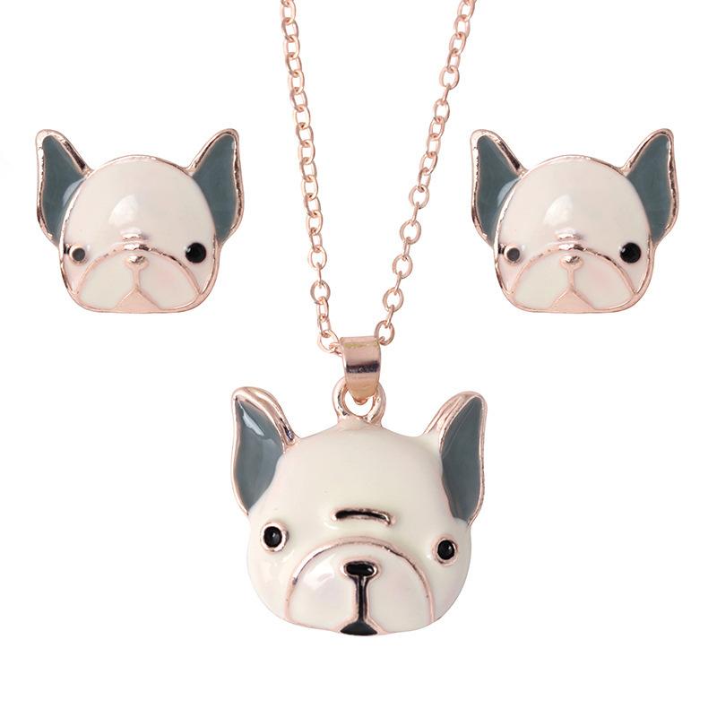 Fashion Color Pony Painting Oil Necklace Set Cartoon Creative Animal Earrings Pendant Jewelry