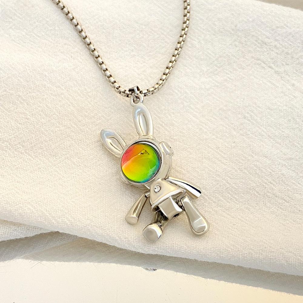 Space Rabbit Necklace Men and Women Punk Hip Hop Niche Design Long Sweater Chain Internet Celebrity Accessories Trend