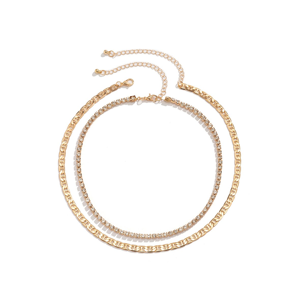 Jewelry Retro Cold Geometric Metal Necklace Set Hip Hop Versatile Diamond Chain Necklace