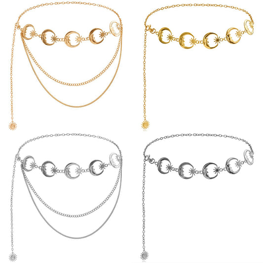 Atmospheric hot girl body chain exaggerated sun moon dress waist chain women's street trendy metal belt chain