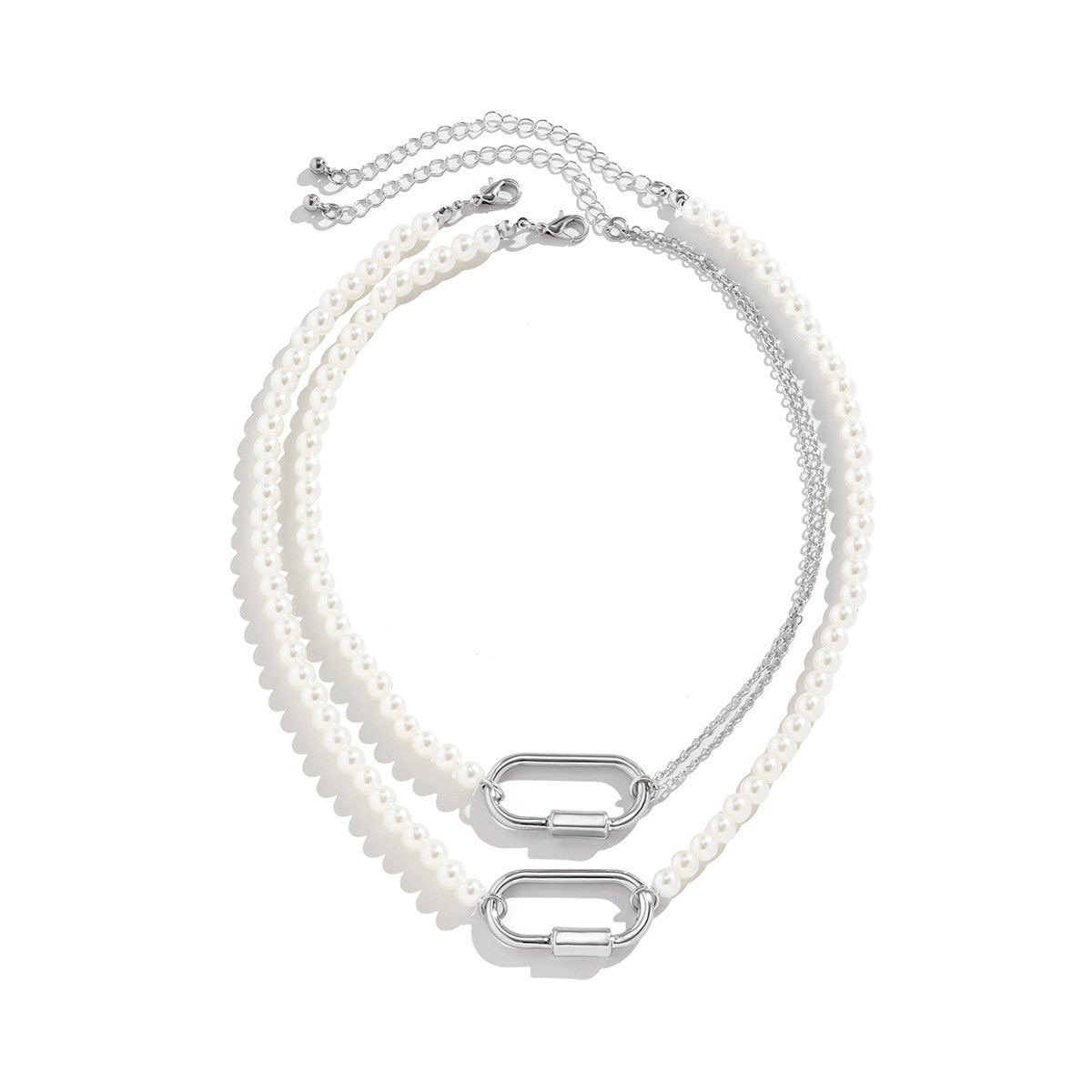 Jewelry Frosty Metal Chain Ring Necklace Female Retro Simple Imitation Pearl Beaded Necklace