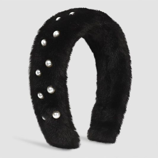 F4998 exaggerated autumn and winter plush headband women's light luxury retro cute pearl elegant geometric sweet headband