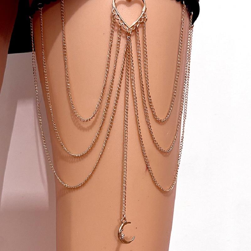 Jewelry Sexy Beach Love Moon Leg Chain Metal Body Chain Multilayer Chain Tassel Thigh Chain