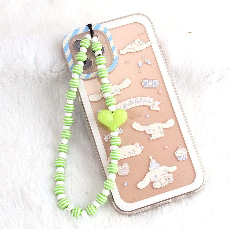 ins personality fashion color acrylic bead mobile phone lanyard peach heart bag chain female pendant