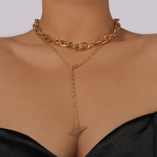 N1199 Long Chain Necklace Hip Hop Y Shape Sweet Cool Necklace Stacked Fashion Geometric Necklace