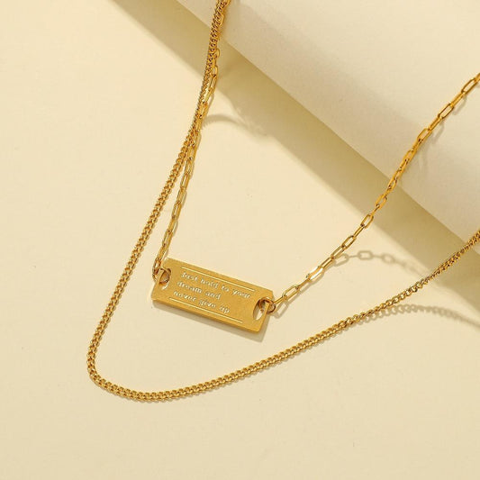 Stainless Steel Square Letter Dream Never Give Up Pendant Simple Double Layer Clavicle Necklace