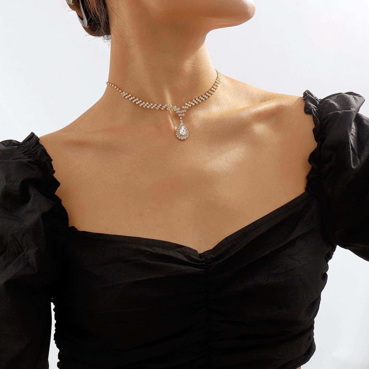 N1874 Exquisite Claw Chain Drop Diamond Necklace Light Luxury Romantic Retro Elegant Geometric Temperament Clavicle Chain