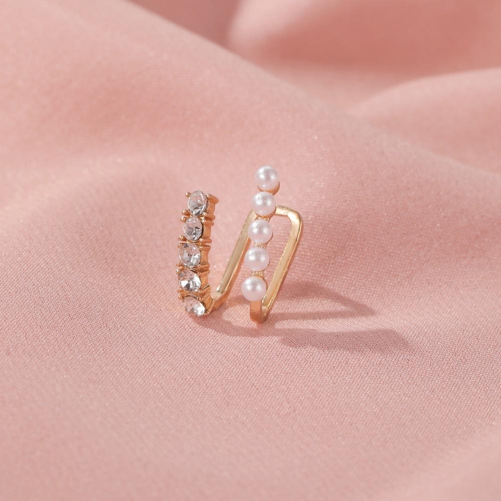 Temperament diamond-encrusted pearl ear clip women's French elegant all-match ear bone clip personality double earrings