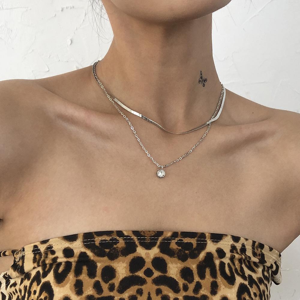 N8251 Personality Bubble Bead Pendant Chain Simple Double Layer Snake Bone Chain Necklace Creative Diamond Temperament Necklace